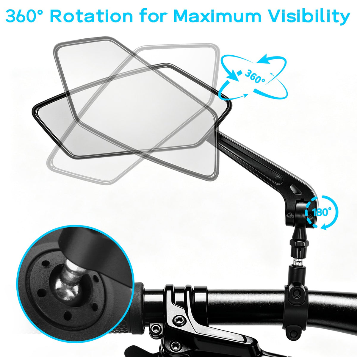 2 Pack Adjustable Bike Rear View Mirrors for Mountain, E-Bike & Motorcycle