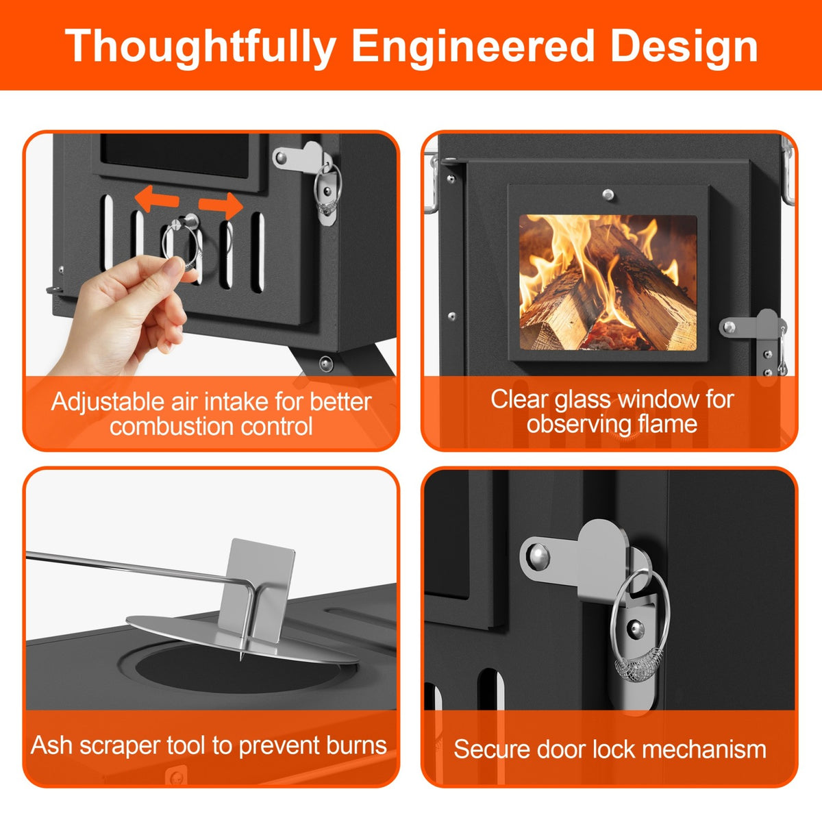 Portable Wood Burning Stove with Chimney Pipes for Camping and Outdoor Heating