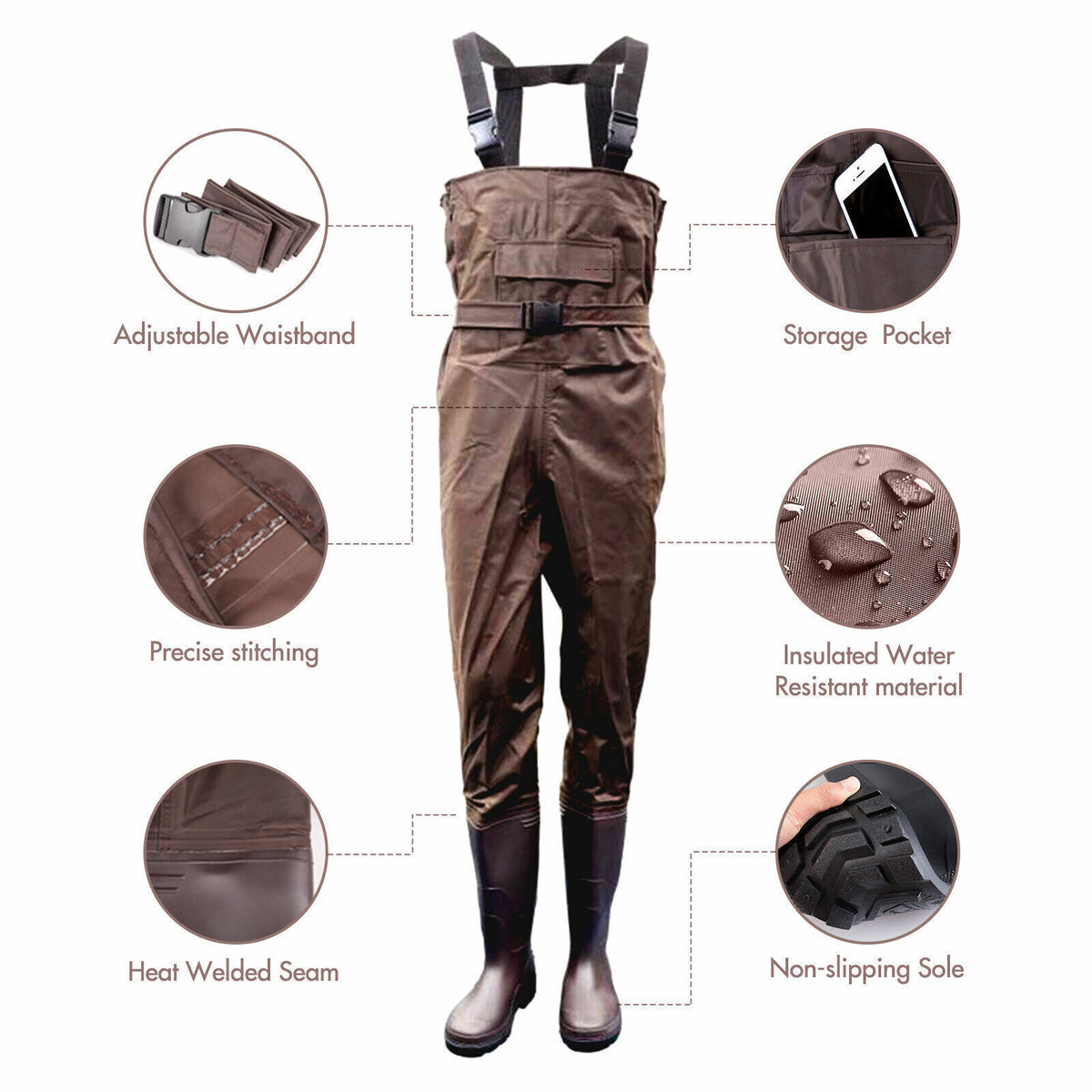 Waterproof Chest Waders for Fishing and Hunting - Nylon & PVC Bootfoot, All Sizes & Colors