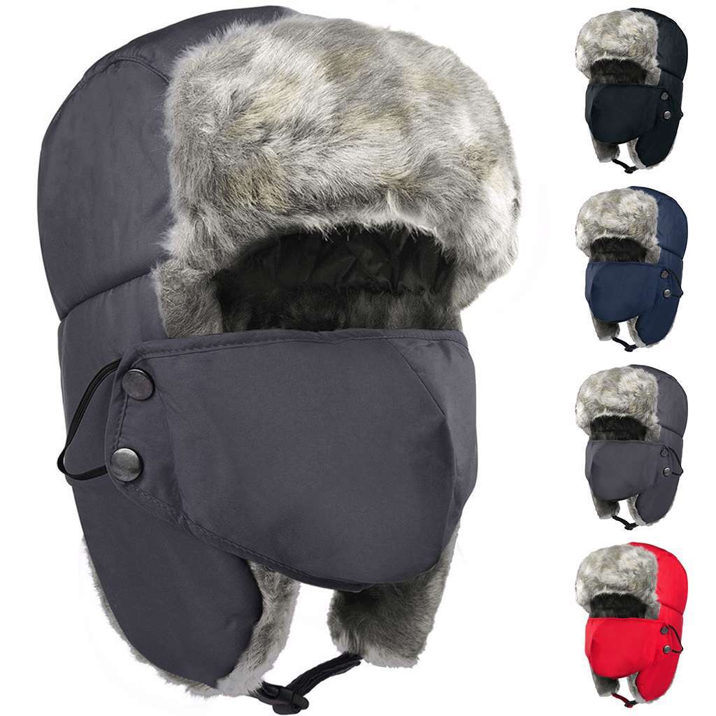 Men's Winter Ear Flap Thermal Hat with Removable Face Mask - Snow Ski Cap
