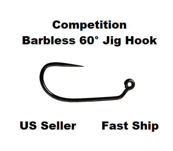 Fly Fishing Jig Hooks 60° Barbless Steel for Nymphs Multiple Sizes