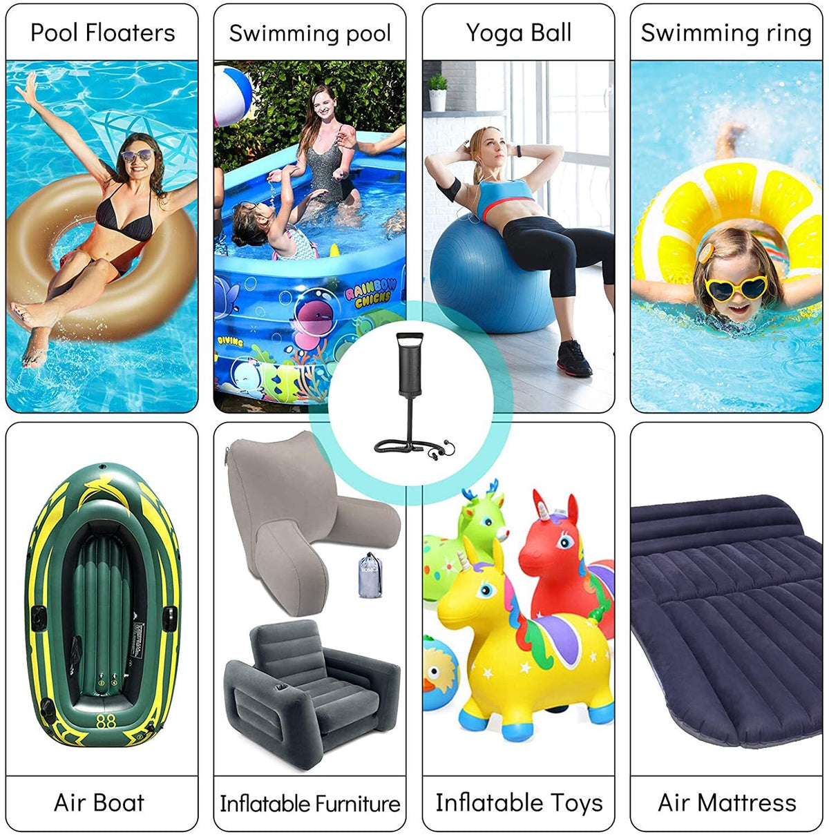 Hand Air Pump for Inflatable Pools, Air Beds & Toys - Rapid Dual-Action