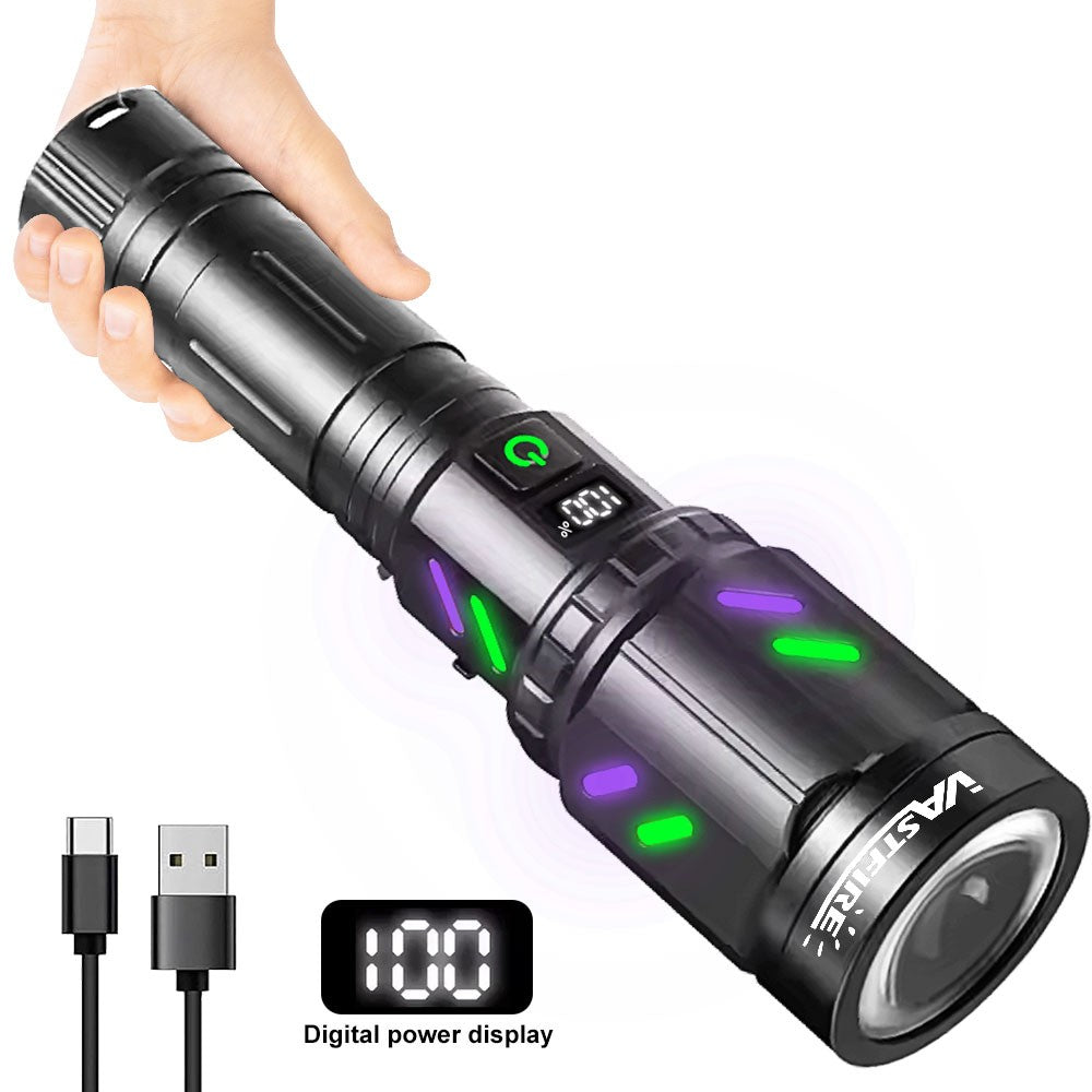 High Power Rechargeable LED Laser Flashlight with Zoom & SOS Mode