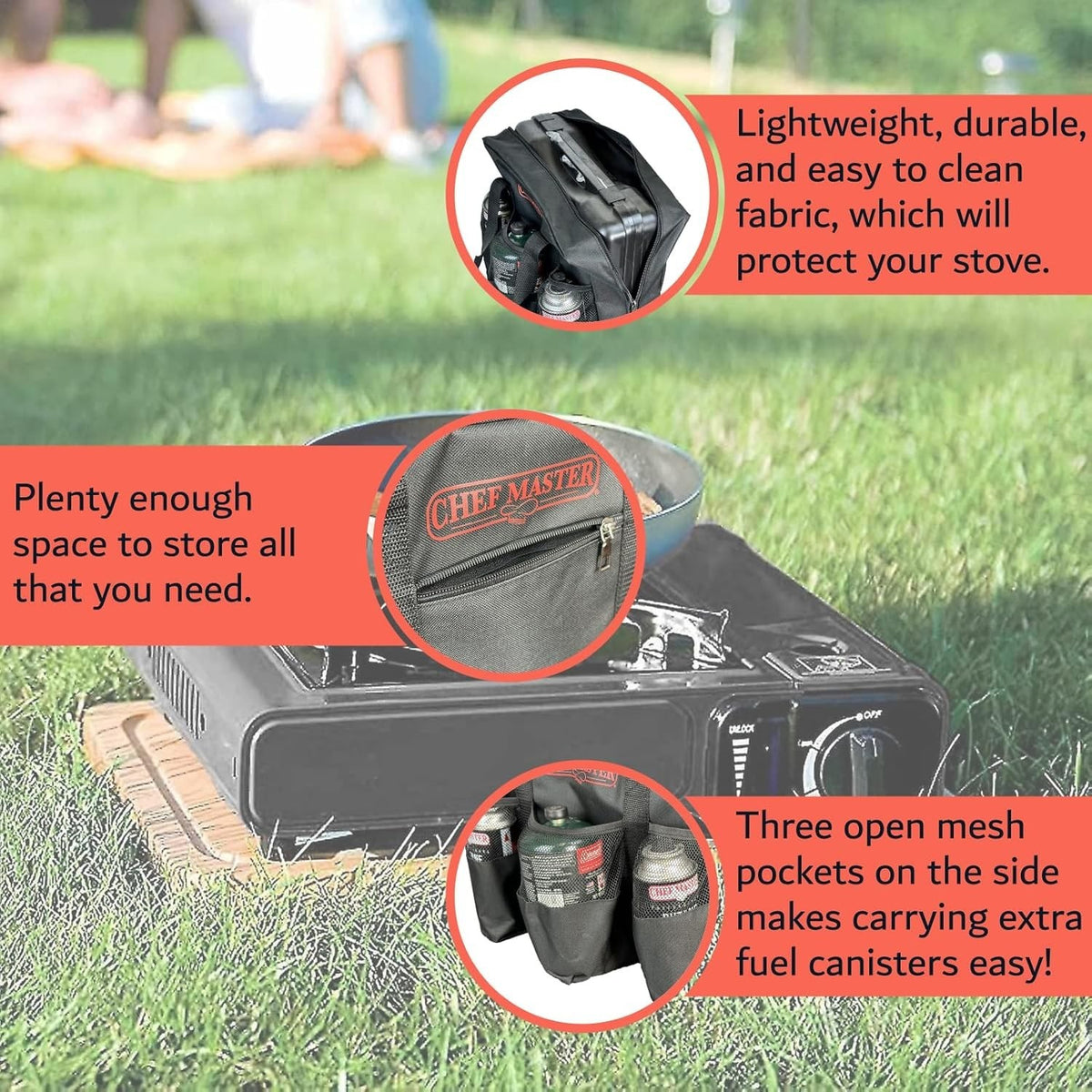 Camping Stove Carry Bag with Multiple Pockets for Fuel Canisters