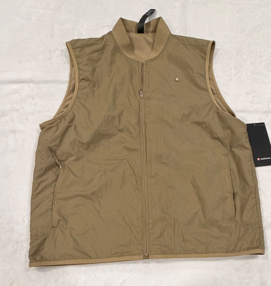 Men's Khaki Lightweight Windproof Golf Vest Full Zip Outdoor Outerwear
