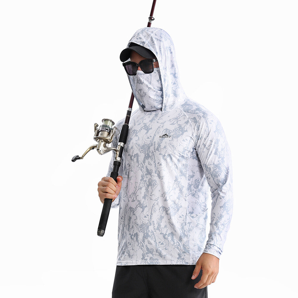 Men's UPF 50+ Sun Protection Fishing Shirt with Hoodie Face Mask - Lightweight & Breathable Outdoor Apparel