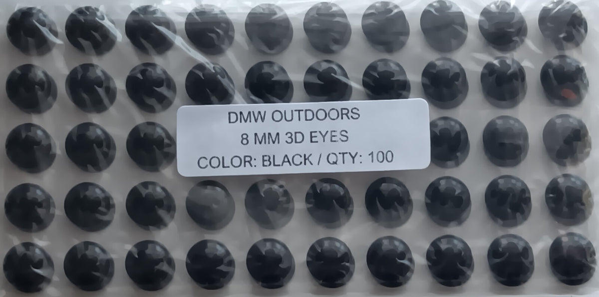 8mm Black 3D Fish Eyes for Fly Tying, Lures & Jigs - 100 Pack
