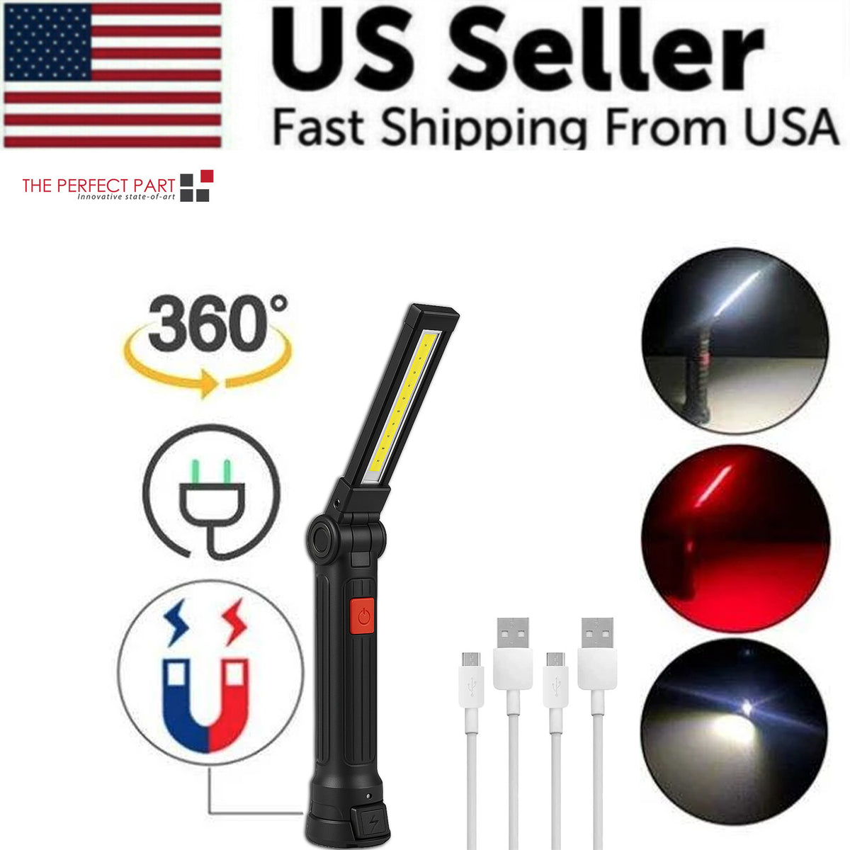 Rechargeable LED Work Light with Magnetic Base and 360° Rotating Head – Bright Mechanic Flashlight
