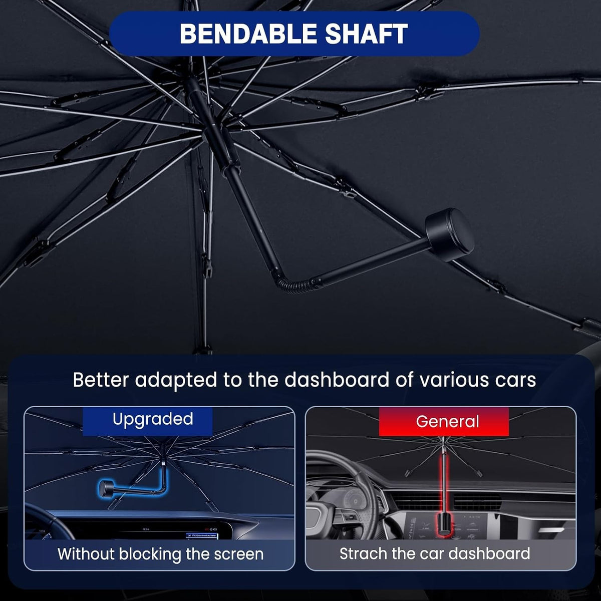 Foldable Car Windshield Sun Shade Umbrella for Front Windows - Large UV Blocker