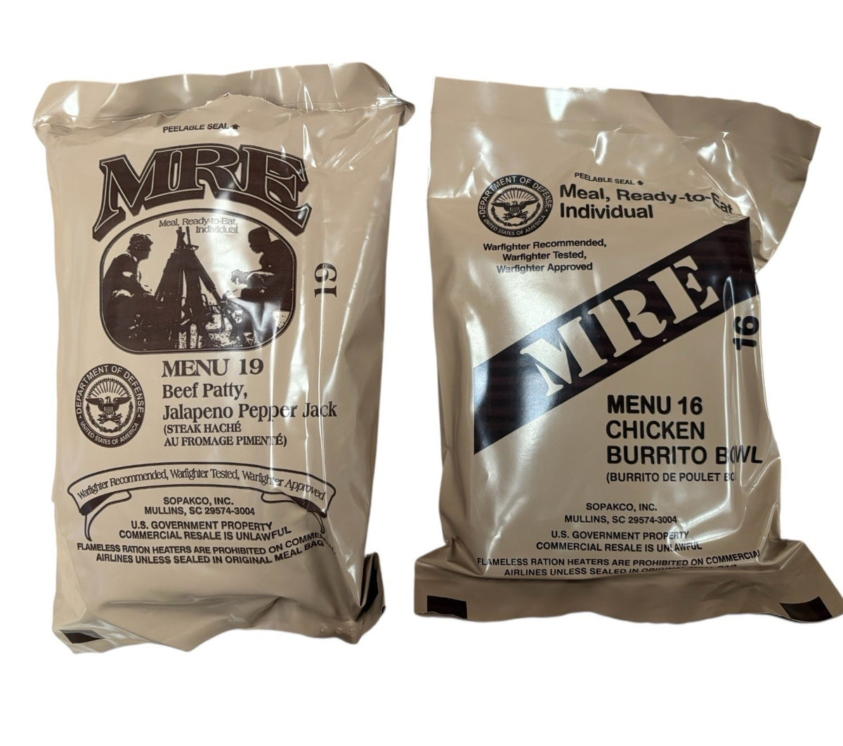Military MRE Meal Pack - 2 Varieties, Ready-to-Eat Emergency Food Kit