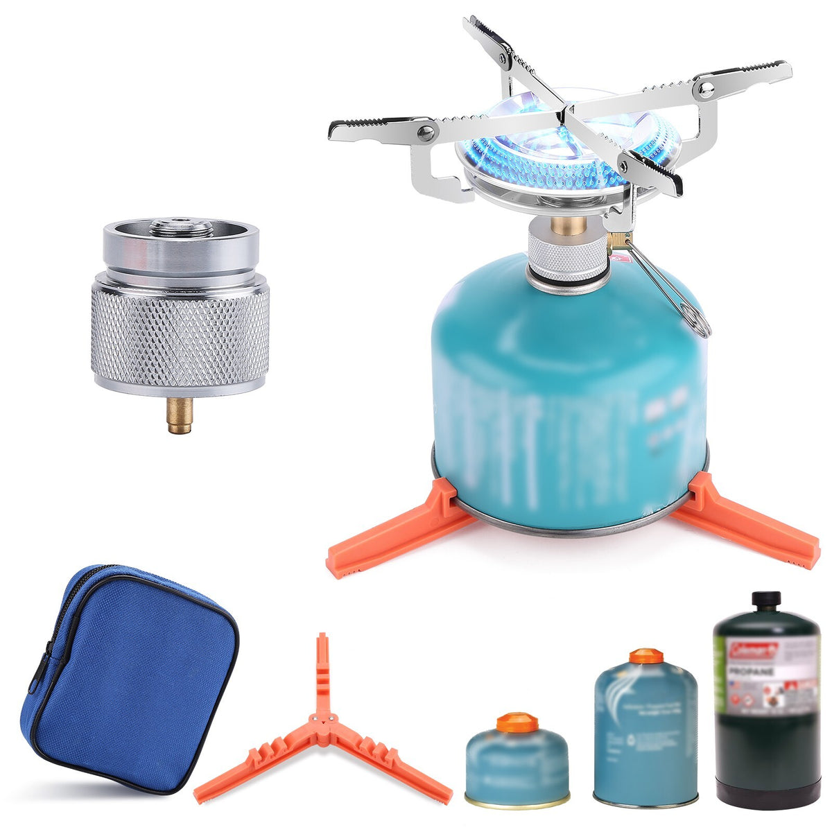 Portable Camping Stove Burner with 1LB Propane Tank Adapter for Backpacking & Outdoor Cooking