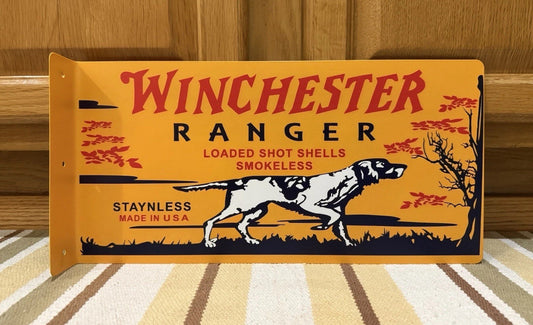 Vintage Double-Sided Winchester Hunting Sign Wall Decor - Dog Gun Shell