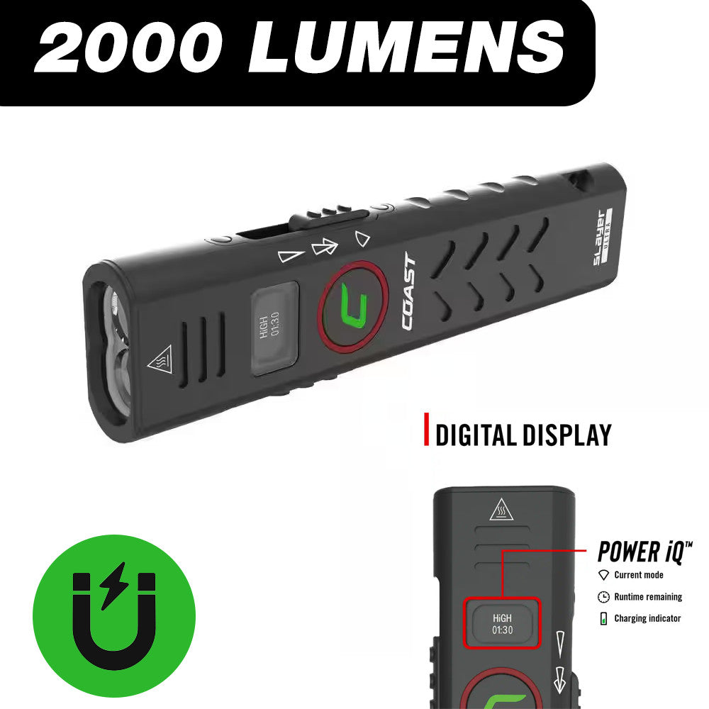 2000 Lumens USB-C Rechargeable Tactical Flashlight - Magnet & Outdoor Use