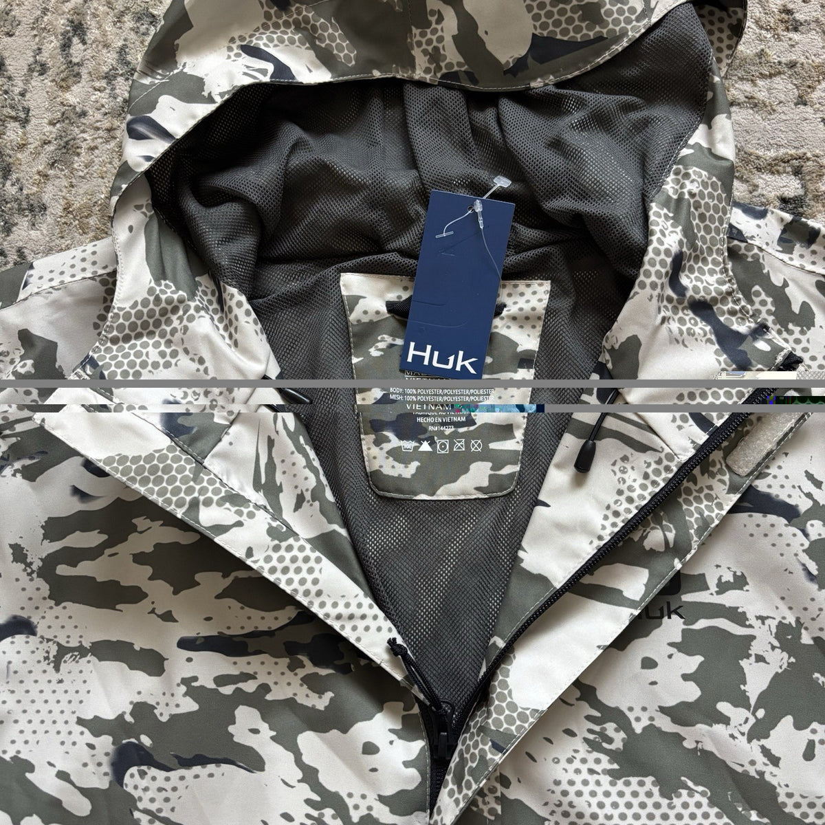 Men's Waterproof Rain Jacket with Breathable Mesh Lining - Moss Camo, Windproof, Small