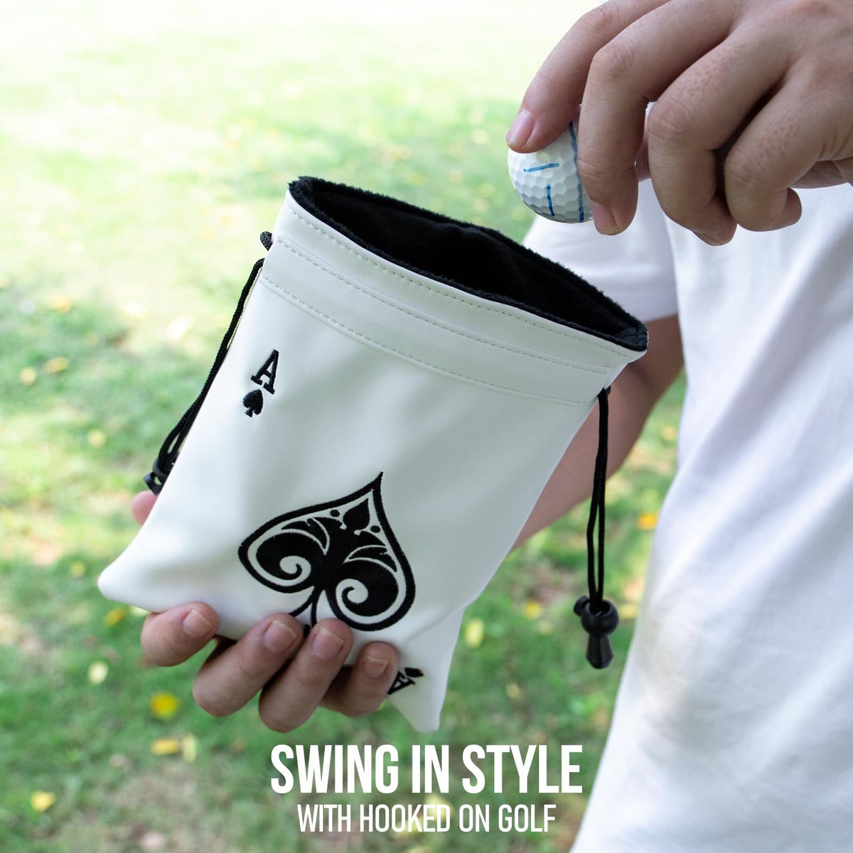 Golf Valuables Pouch with Drawstrings - Leather Golf Ball & Tee Bag, Organizer