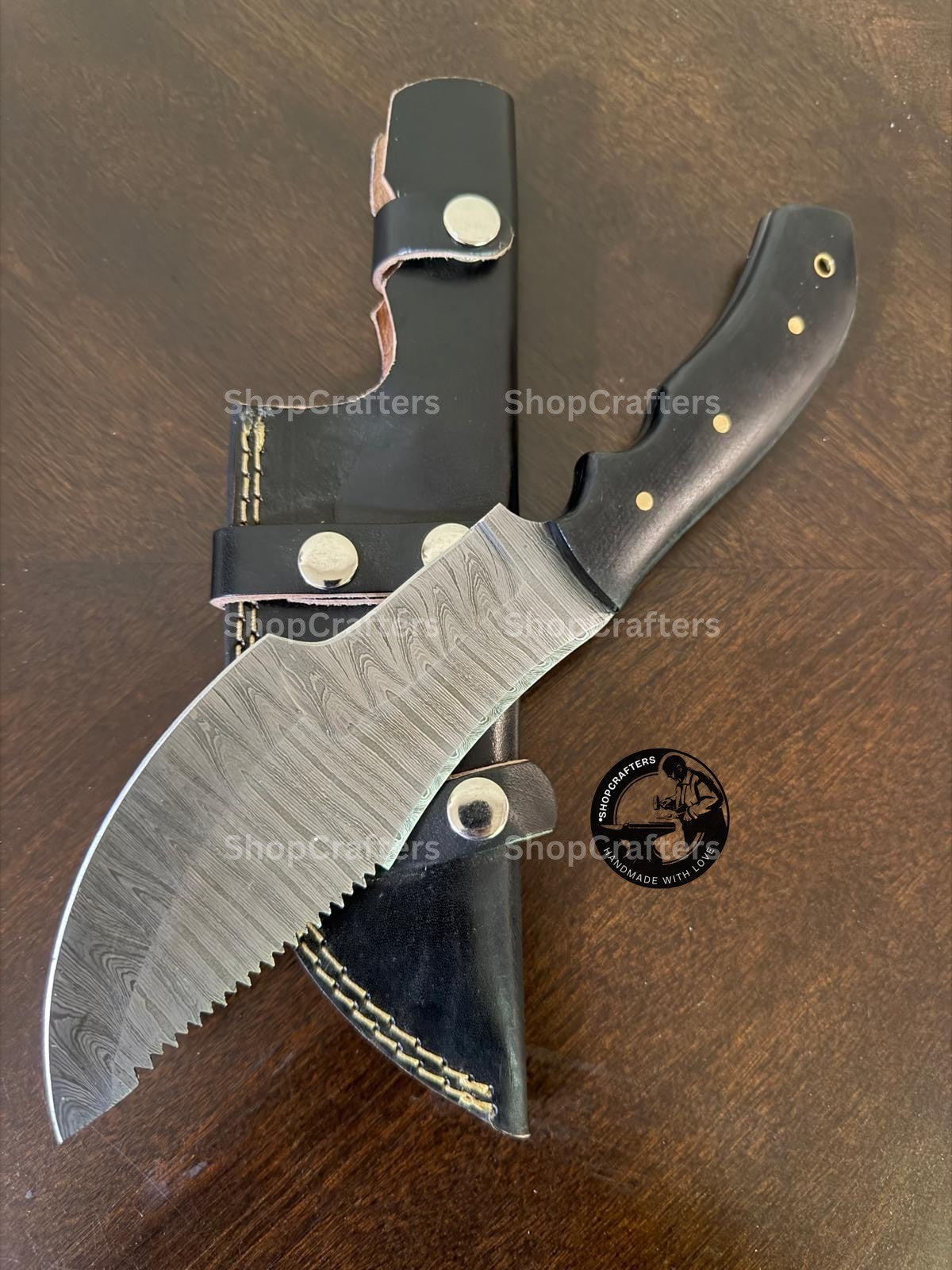 Hunted Movie Replica Hunting Knife with Damascus Blade - Collector's Fixed Blade