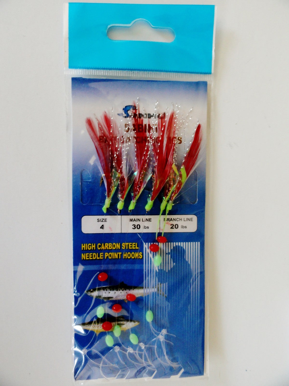 Sabiki Bait Rig with 6 Gold Hooks & Red Feathers - Multiple Sizes & Packs