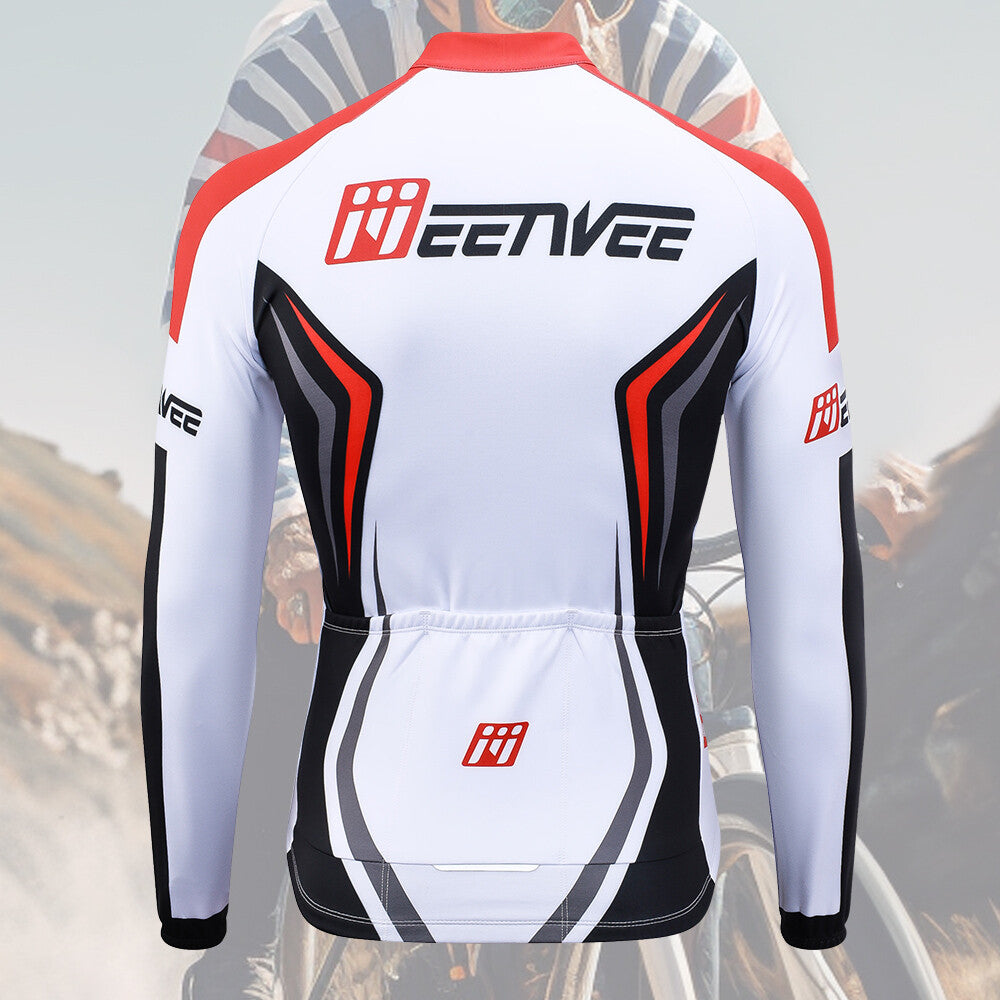 Men's Full Zip Long Sleeve Cycling Jersey Breathable Moisture-Wicking Bike Shirt
