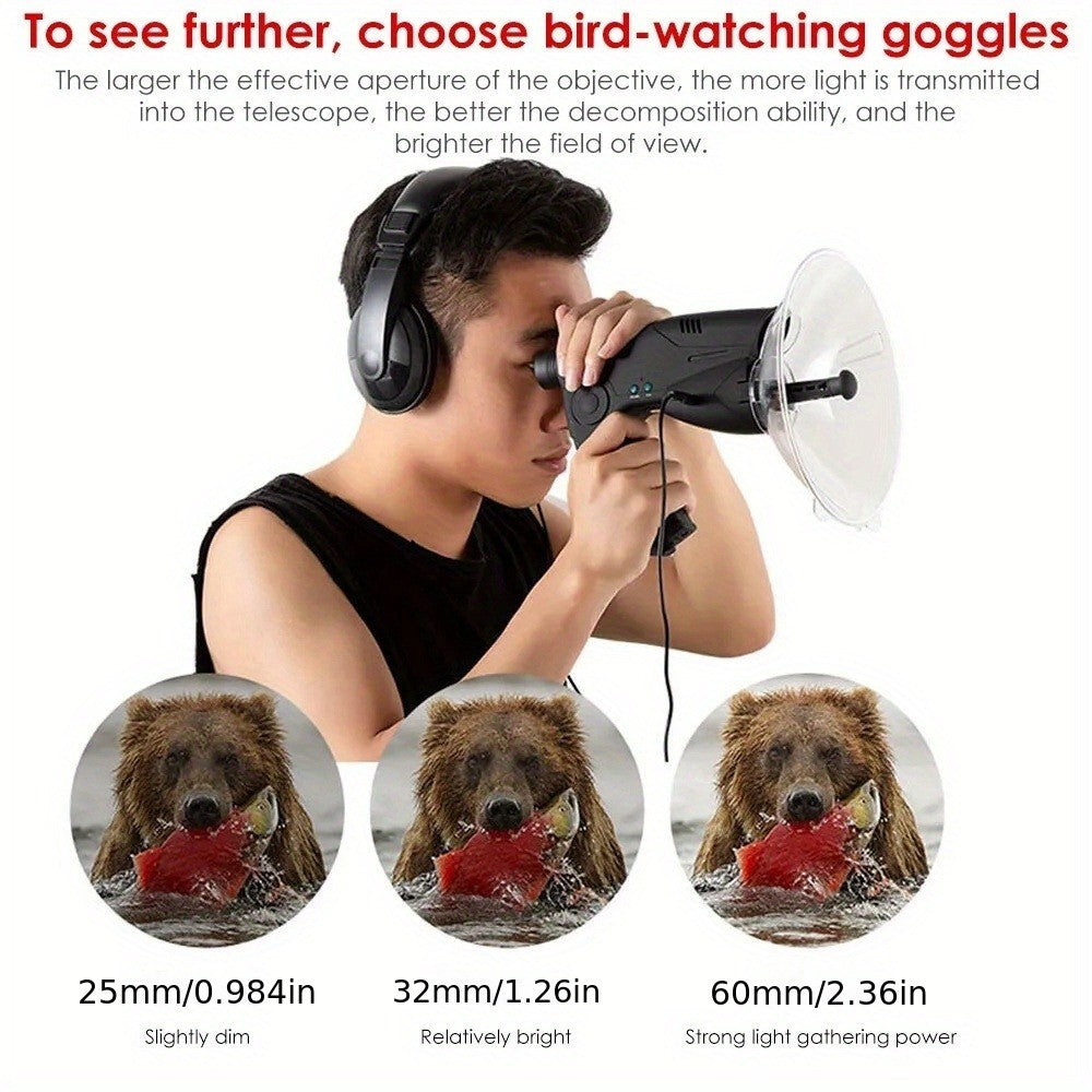 Parabolic Microphone Bird Observation Device with Headphones - Monocular Spy Camera