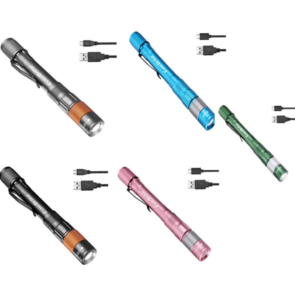 Rechargeable LED Pen Light Flashlight Water Resistant Aluminum Compact