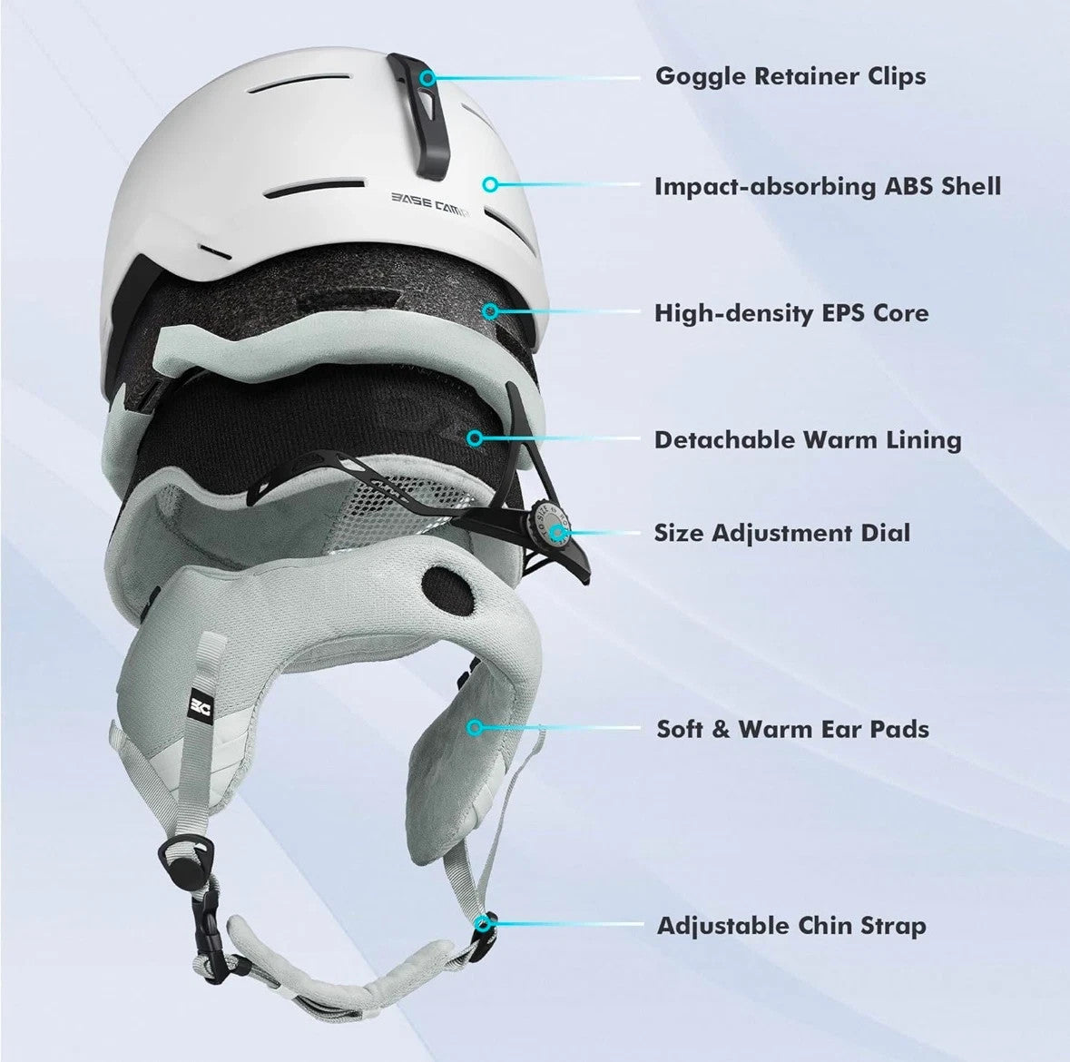 Base Camp SD-05 Ski Helmet with Dial Fit & Goggle Compatibility