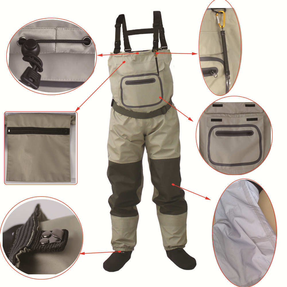 Breathable Waterproof Fly Fishing Chest Waders with Adjustable Suspenders