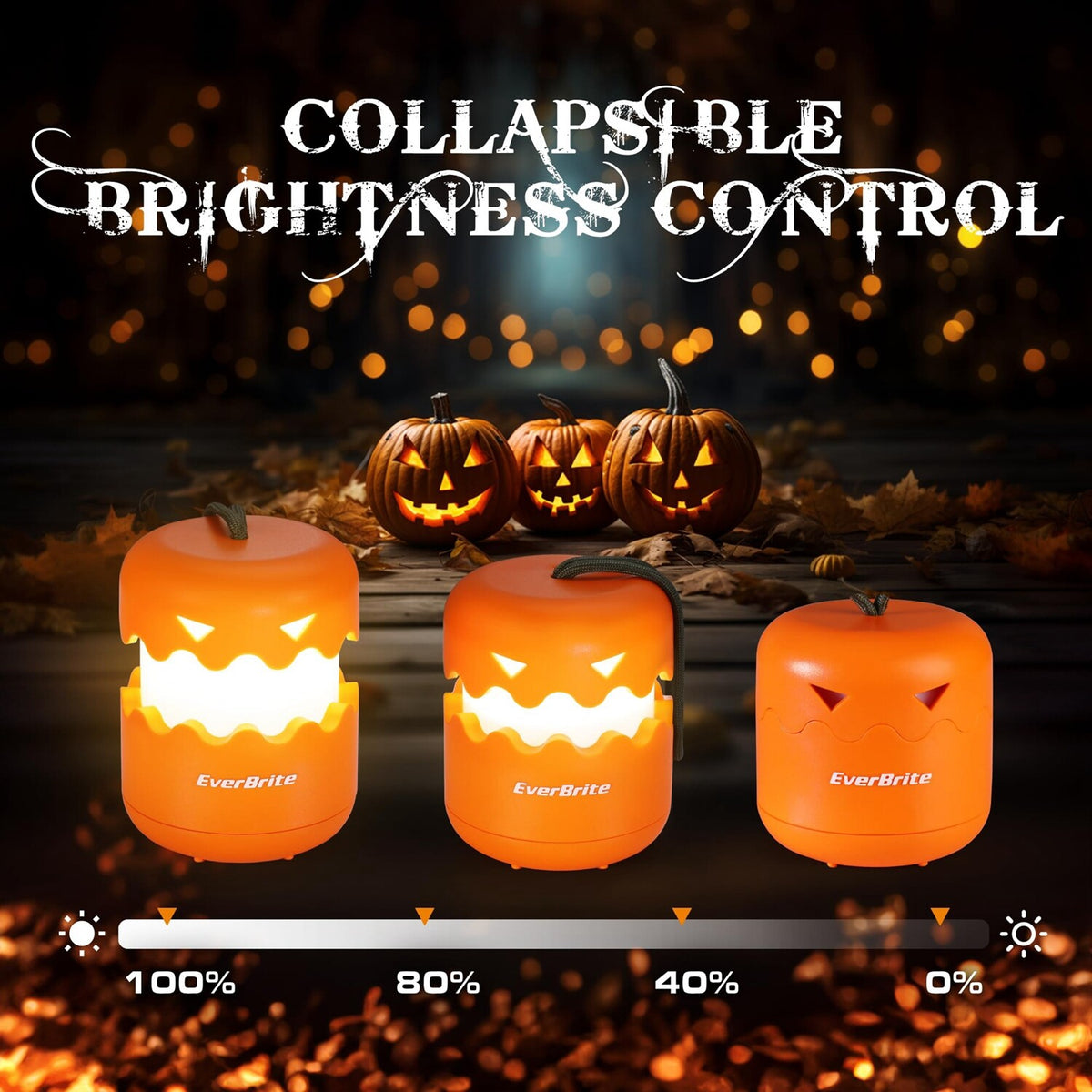 Halloween Pumpkin Lantern 3-Pack Collapsible Light with Lanyard for Decorations