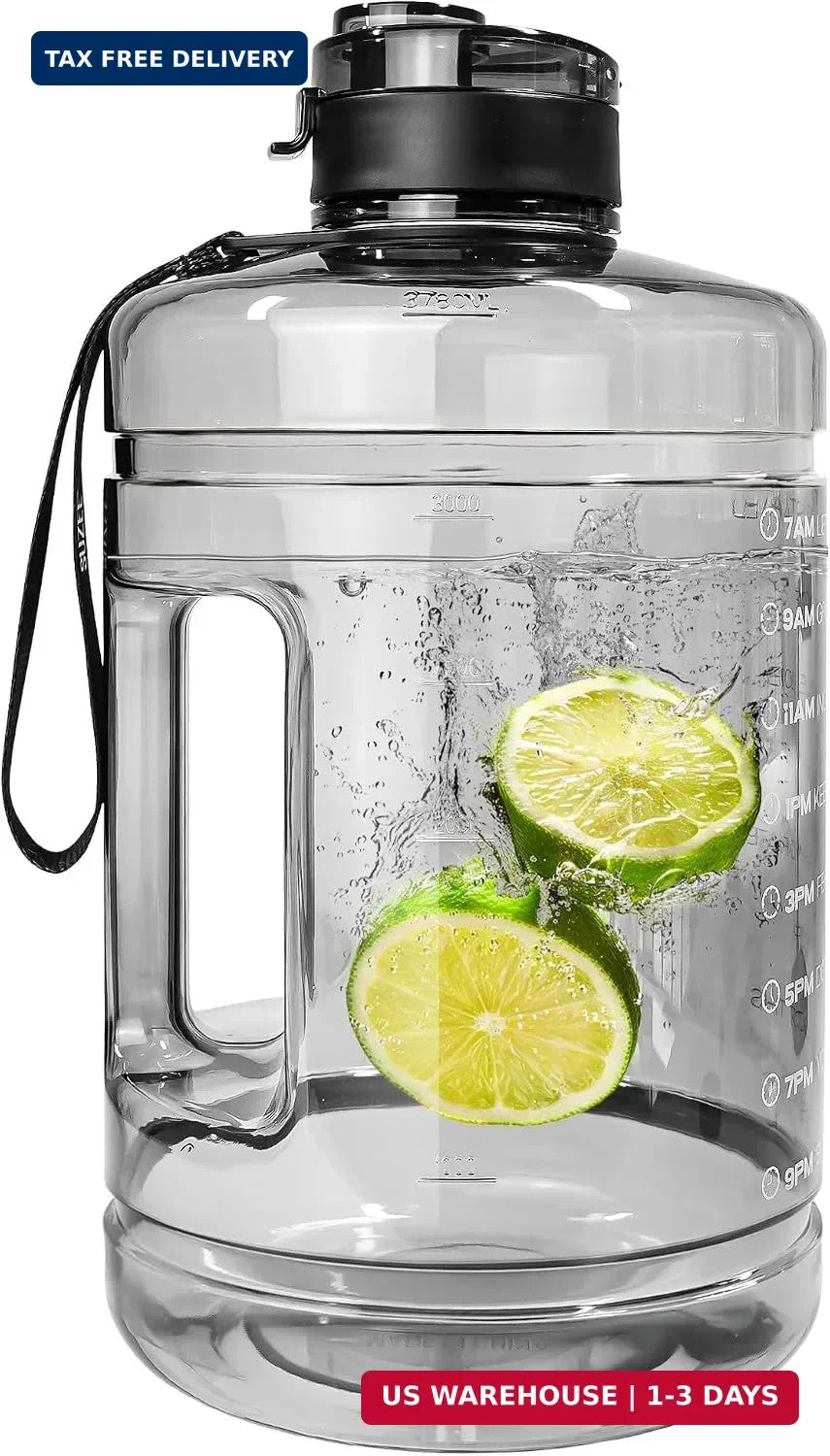1 Gallon Water Bottle with Motivational Time Marker & Handle - Leakproof Sport Jug