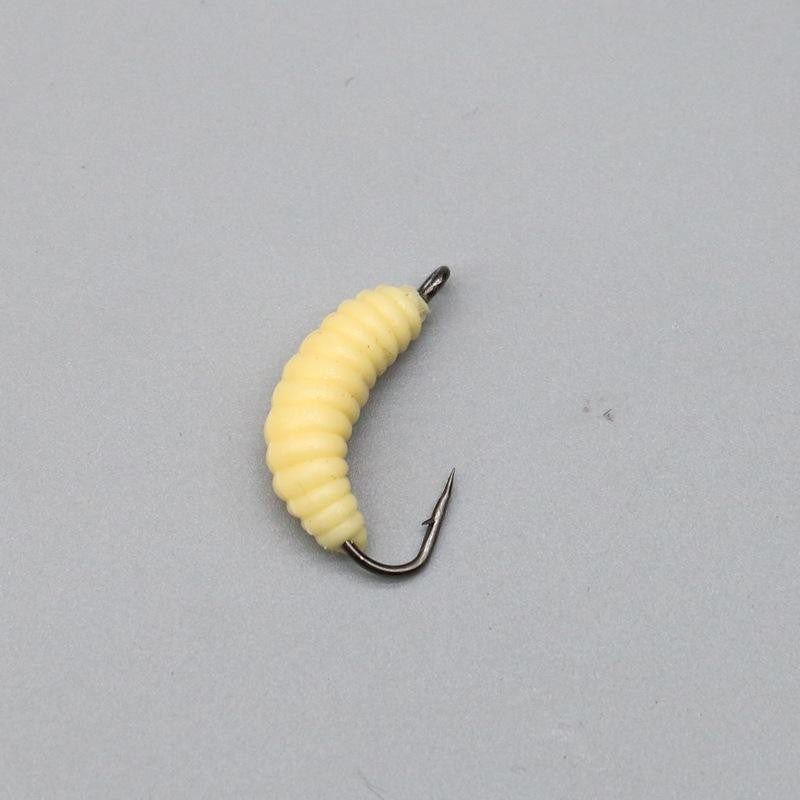 60 Pcs Rubber Maggot Lures Set with Hooks for Freshwater Fishing