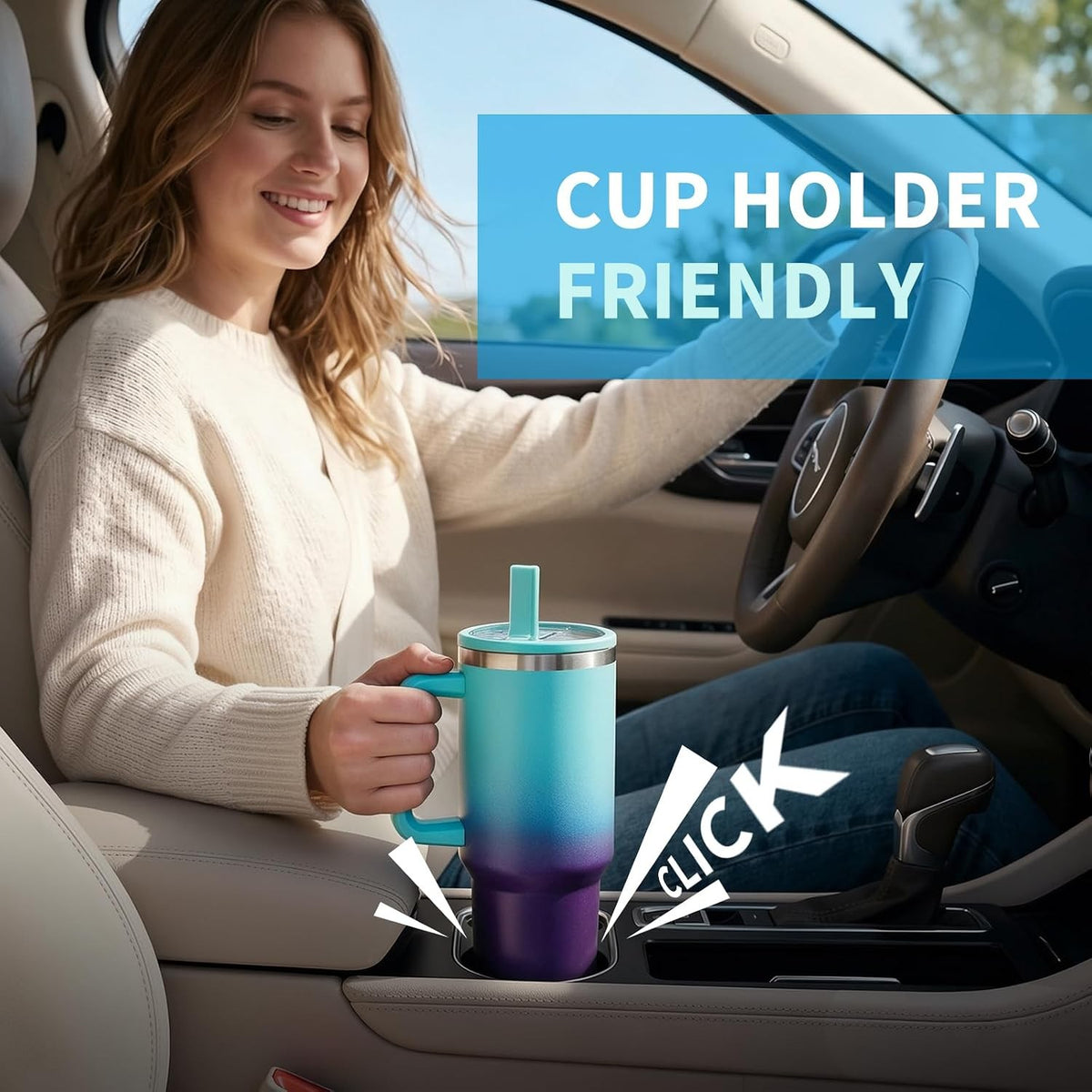 Insulated 40 Oz Water Bottle with Handle Flip Straw Leak-Proof & Cup Boot