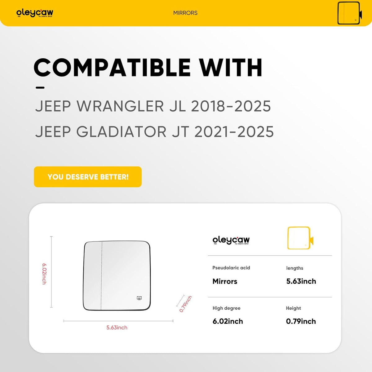 Jeep Wrangler JL & Gladiator JT Driver Side Mirror Replacement - Heated & OE-Style