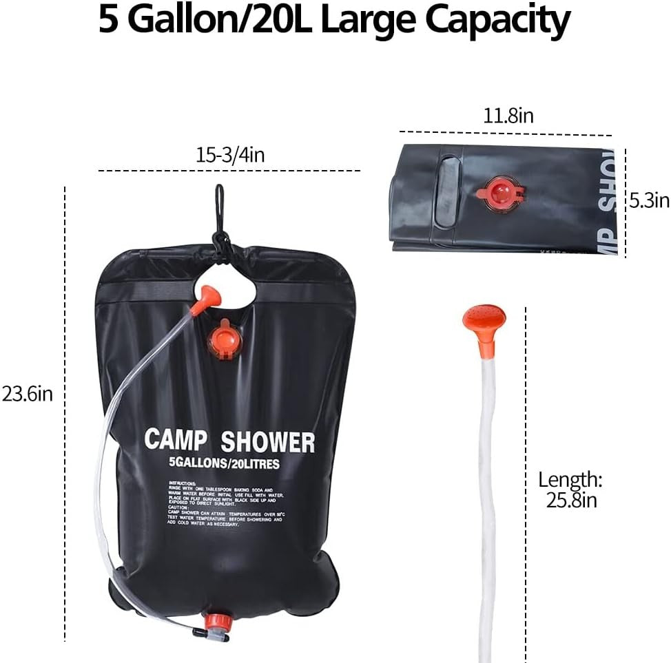 2 Pack 20L Solar Camping Shower Bags with Hose & Head - Portable Hot Water