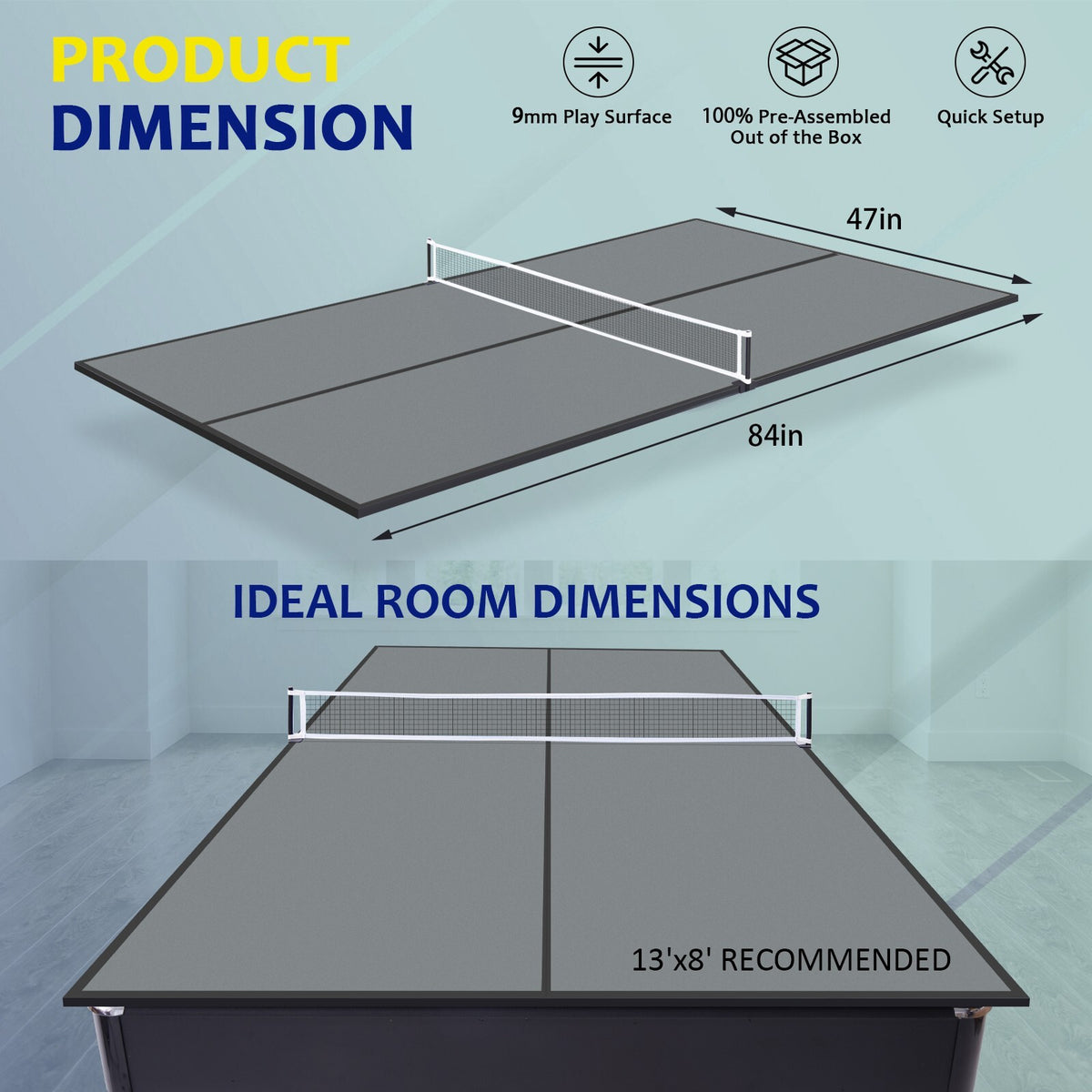 7 ft Ping Pong Table Topper - Foldable Conversion Top with Net & Posts