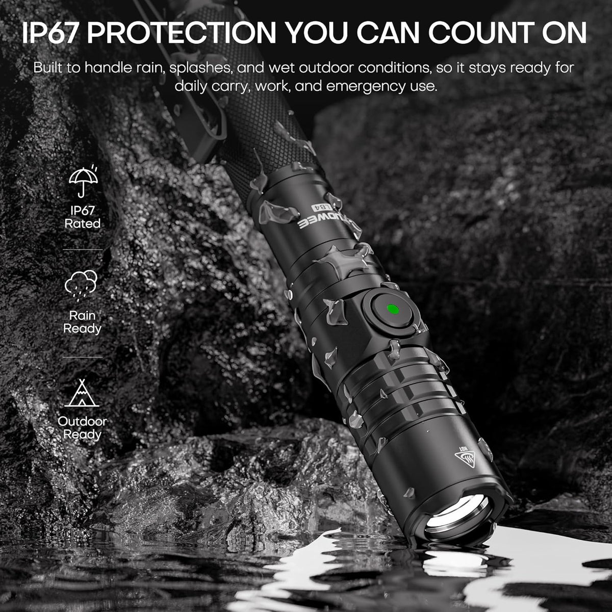 Rechargeable Tactical Flashlight 1500 Lumens IP67 Waterproof & Drop Resistant
