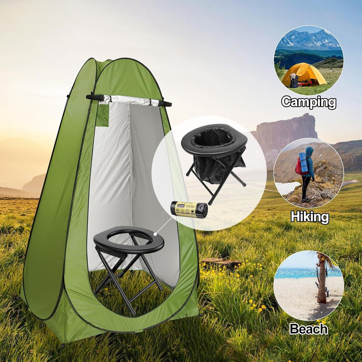 Portable Camping Toilet with 300LBS Capacity, Foldable Travel Toilet
