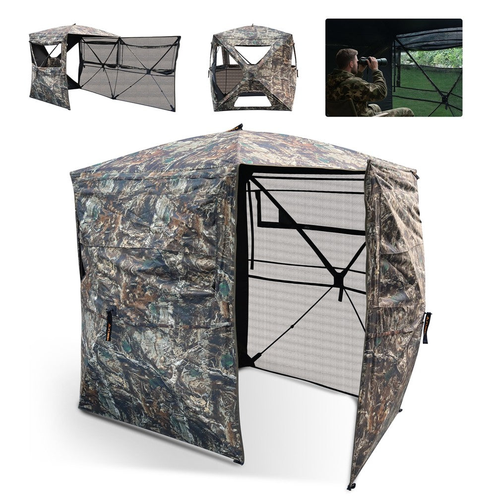 See-Through Hunting Blind for 3-4 Persons with Full-Opening Doors - 270° Visibility