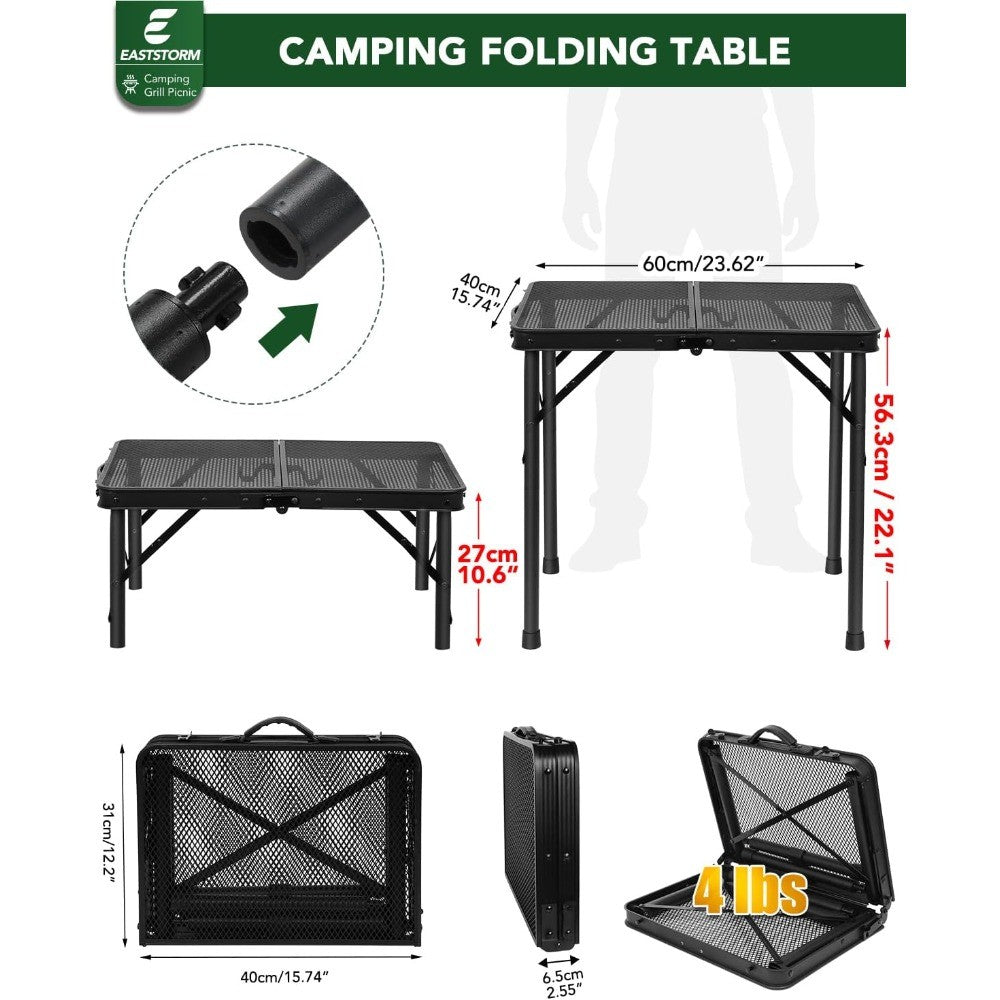 2Ft Portable Folding Table with Adjustable Height & Carry Handle, Black