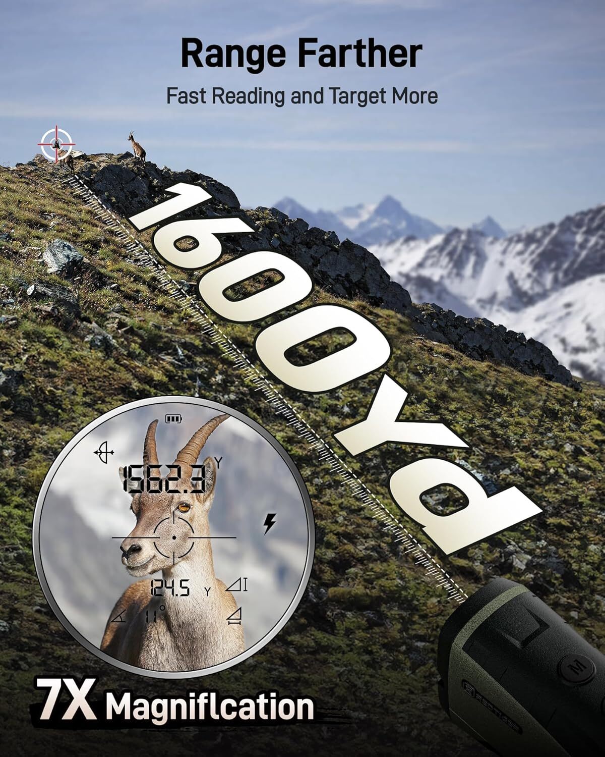 Laser Range Finder for Hunting 1600 Yards 7X Magnification