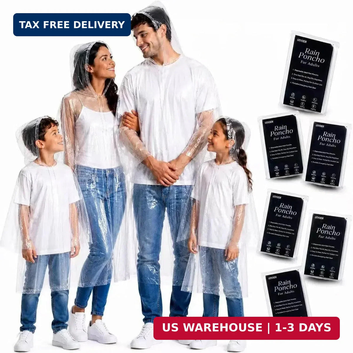 Disposable Rain Ponchos for Adults - Clear Waterproof Emergency Cover with Drawstring Hood