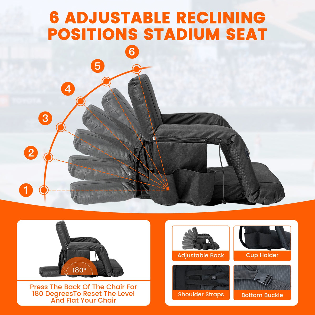 Heated Stadium Seats with Massage & Reclining Support for Bleachers