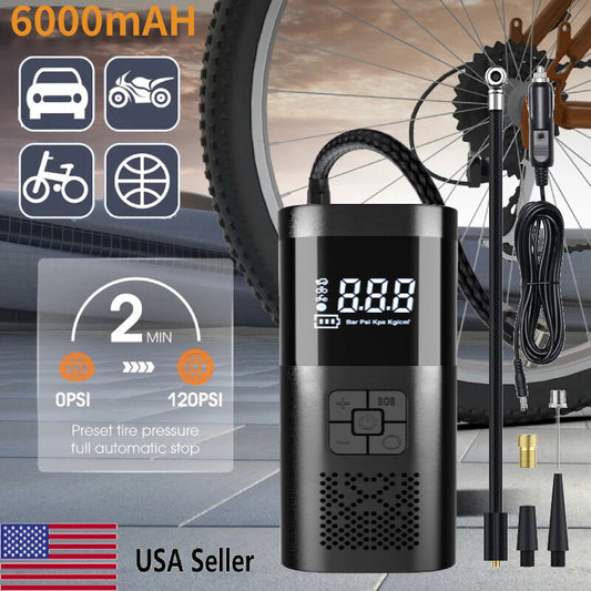 Portable Electric Tire Inflator Pump with LCD Screen & Rechargeable Battery