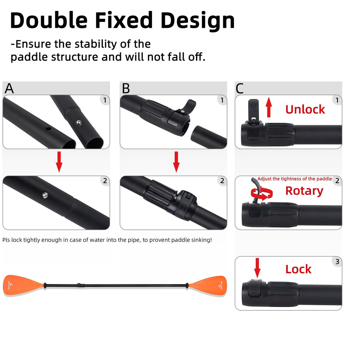 Lightweight Adjustable SUP and Kayak Paddle - Floating 4-Piece Aluminum Shaft