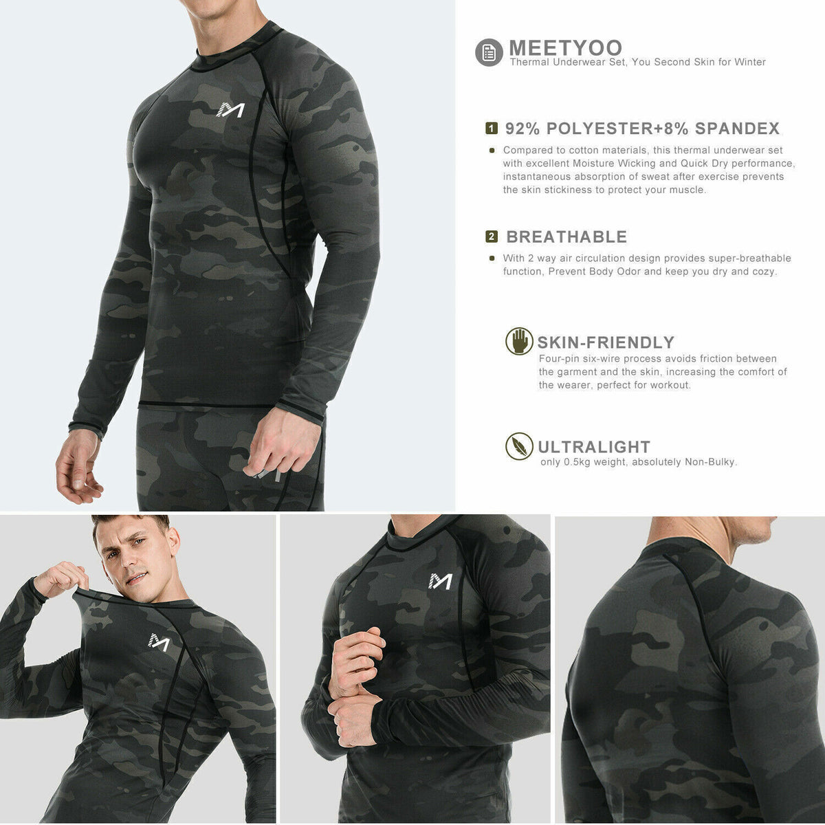 Men's Winter Fleece-Lined Thermal Long Johns Set Warm Underwear