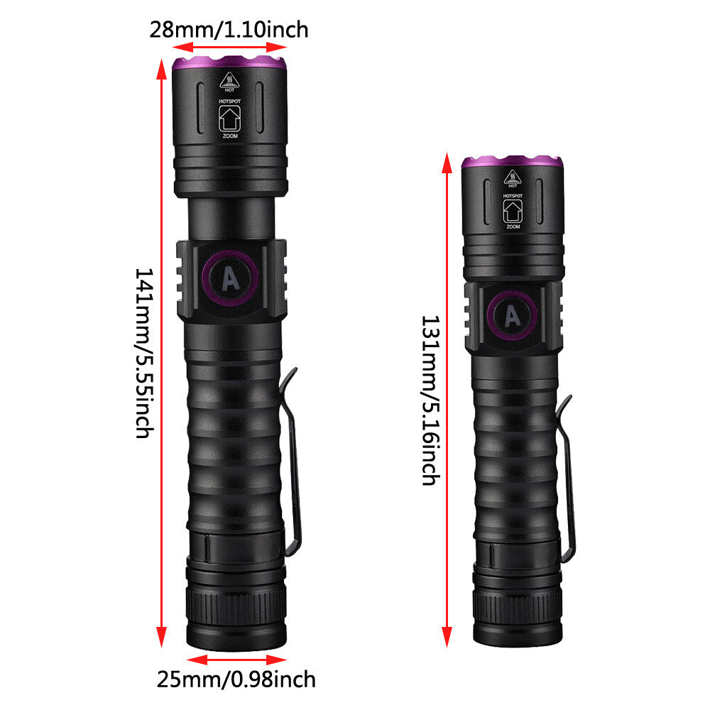 Rechargeable UV LED Flashlight 365nm Blacklight for Inspection Security Detection
