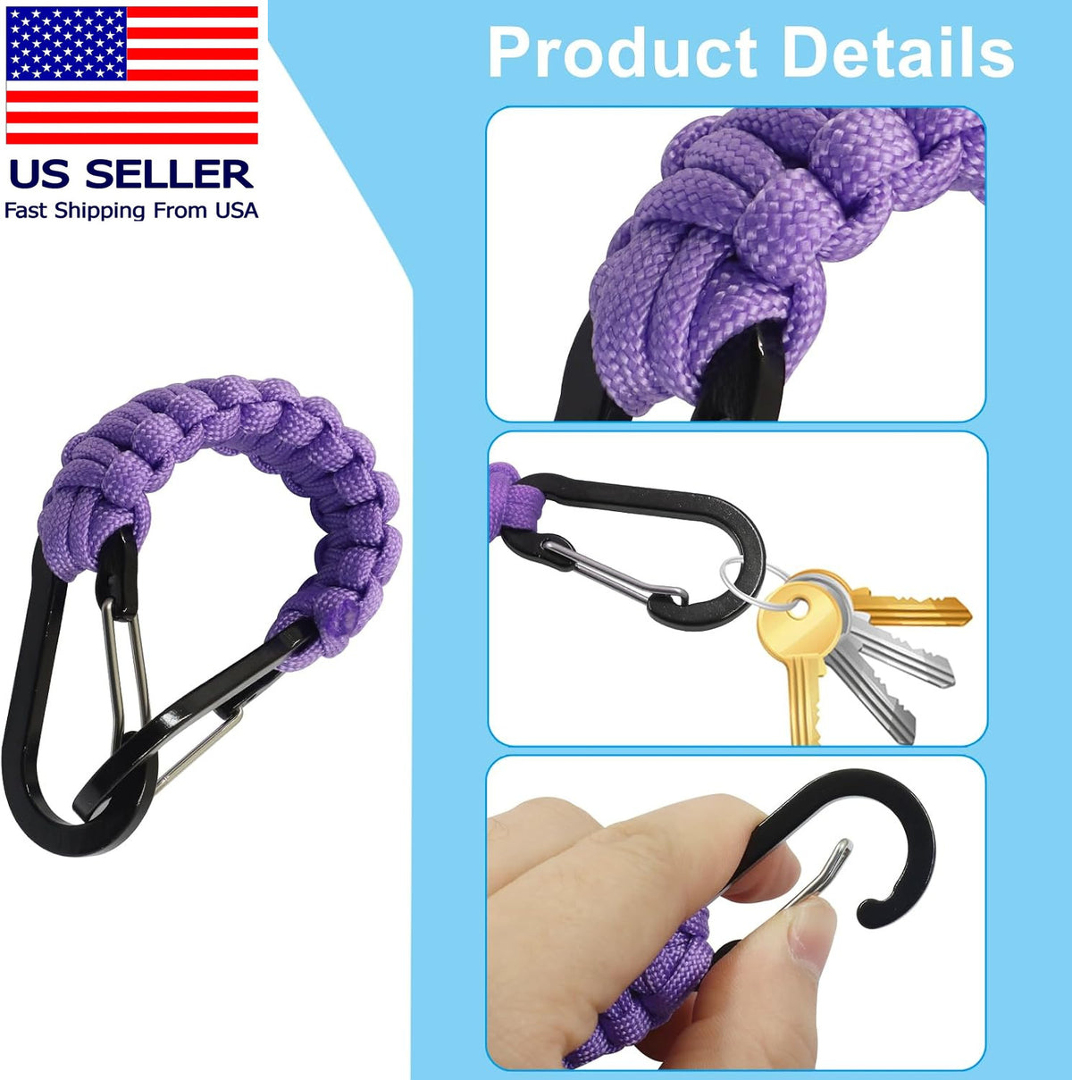 Paracord Keychain with Carabiner Clip - Multi-Use Outdoor & Everyday Carry