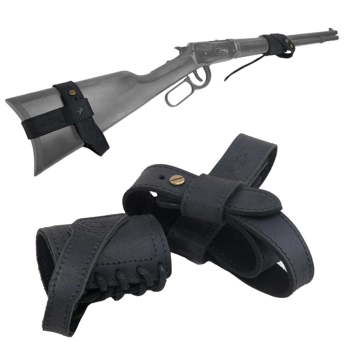 Full Leather Rifle No-Drill Harnessed Buttstock Mount with Sling Loop