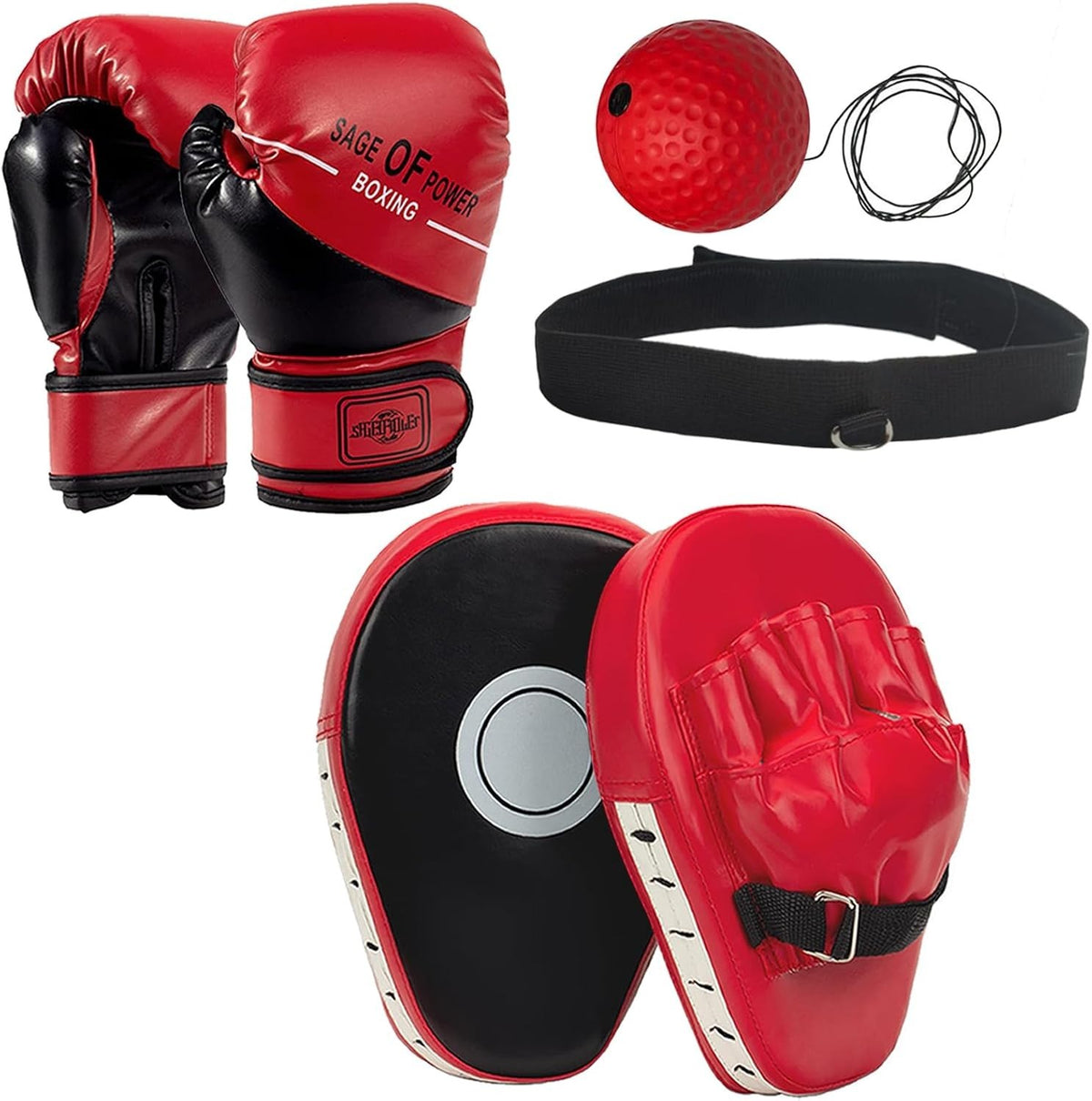 Kids Boxing Gloves and Punching Mitts Set with Reflex Ball - Training Kit