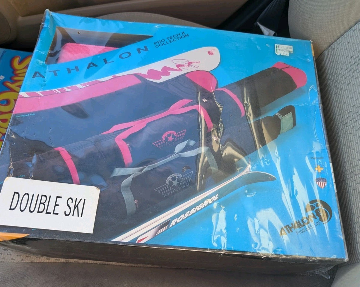 Double Ski Bag for 2 Pairs - Vintage Black and Pink Ski Carrying Case