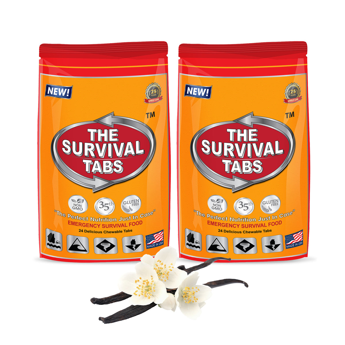 Emergency Food Supply Tablets 2 Pack - Non-GMO Vanilla Survival Tabs
