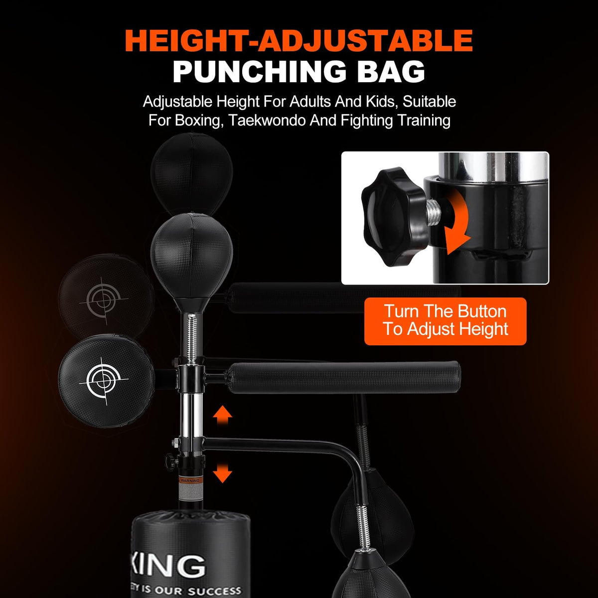 Heavy Punching Bag with Stand for Boxing and Martial Arts Training - Adjustable Height